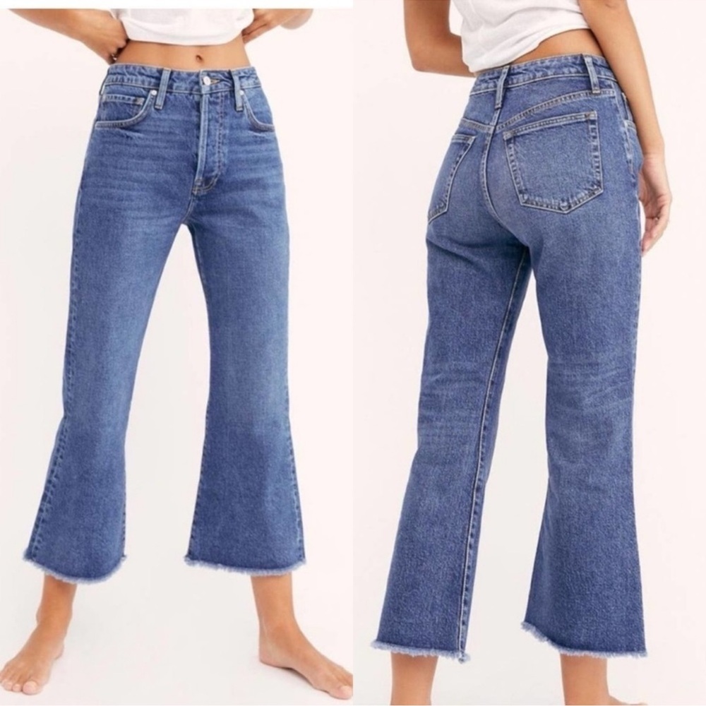 Free People Cropped Flare Jeans in Medium Blue Denim - Picture 2 of 5